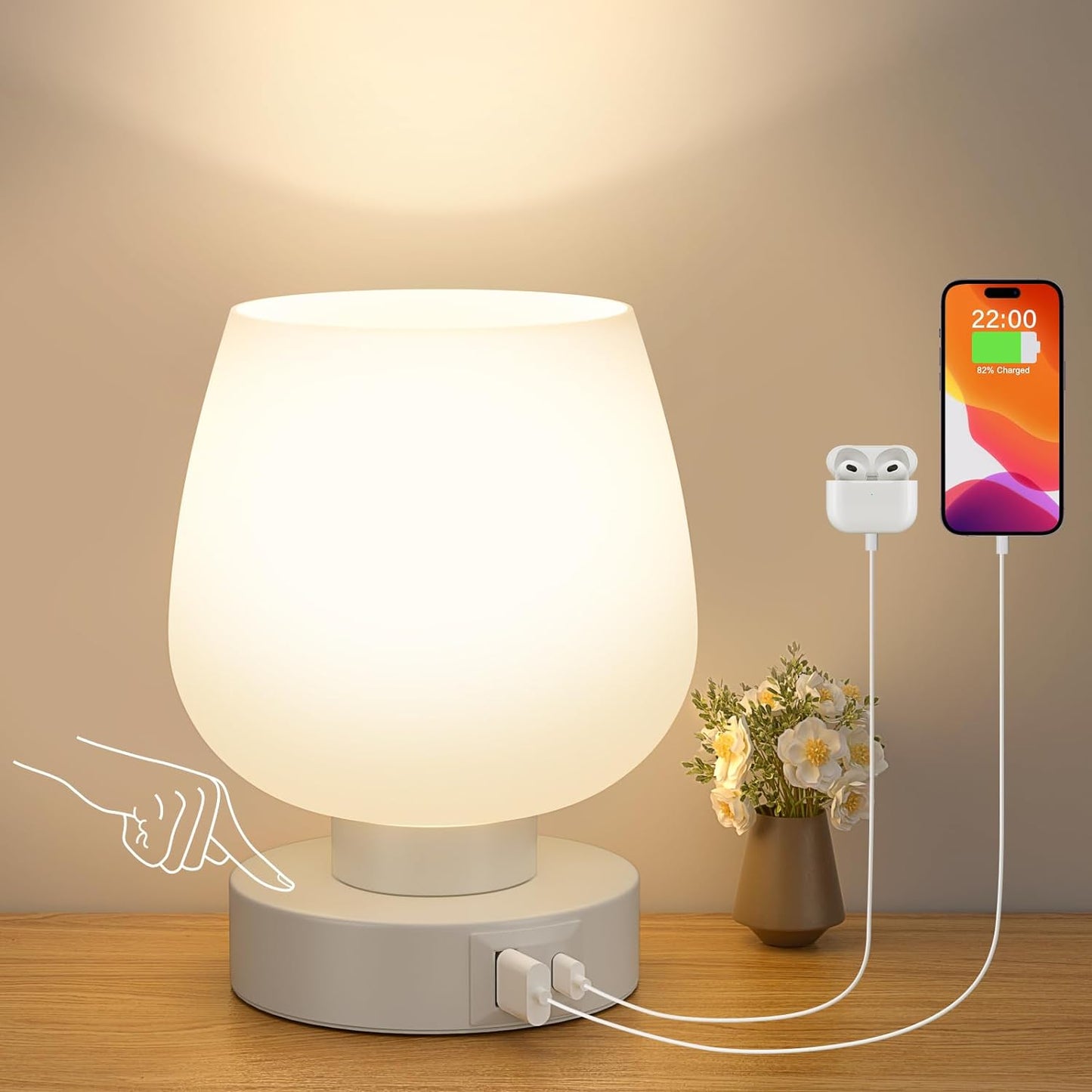 Bedside Table Lamp with Glass
