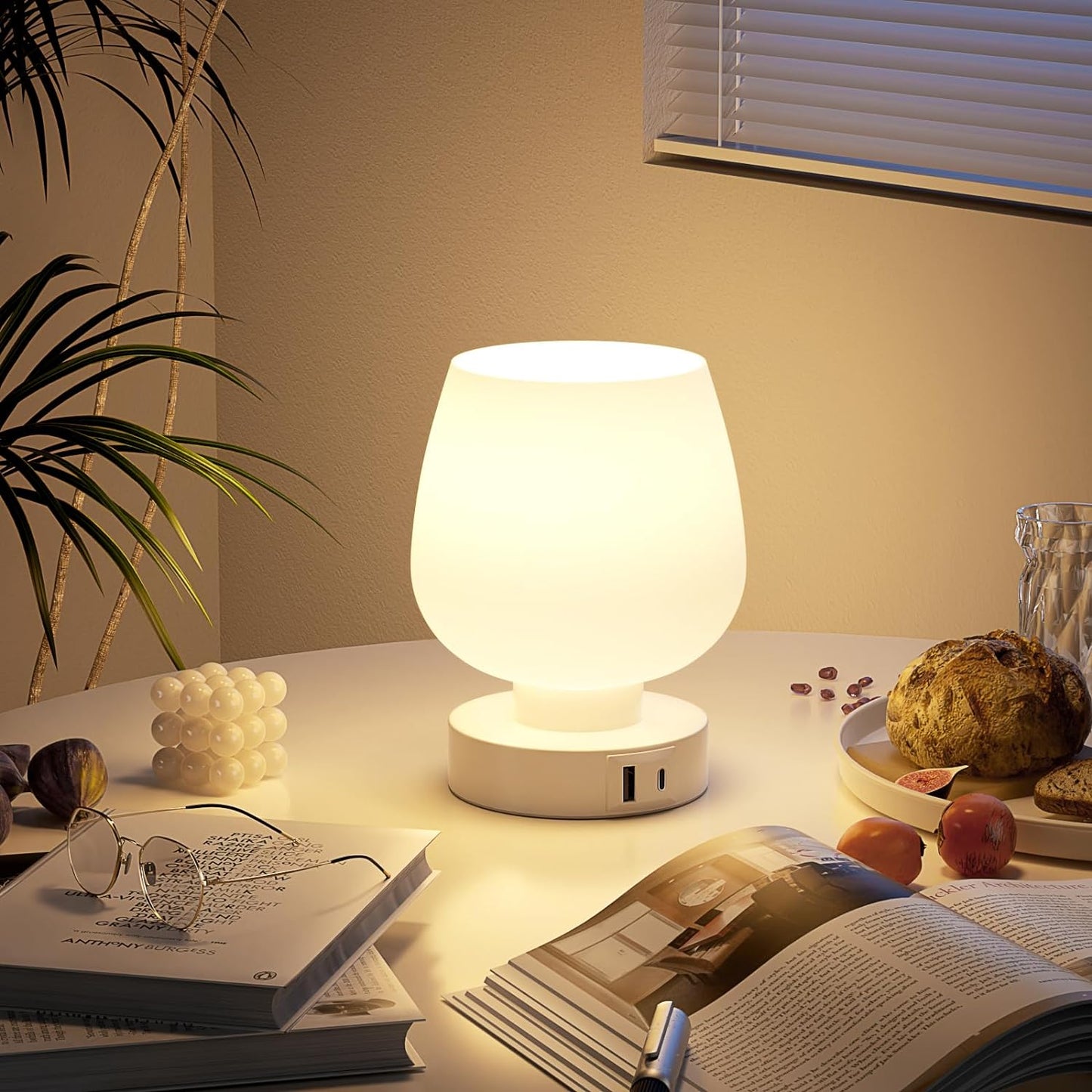 Bedside Table Lamp with Glass